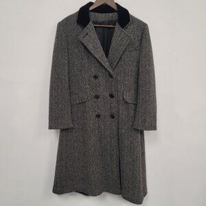 VTG Projections Womens Old Money Herringbone Wool Coat Size L Velvet Collar Luxe